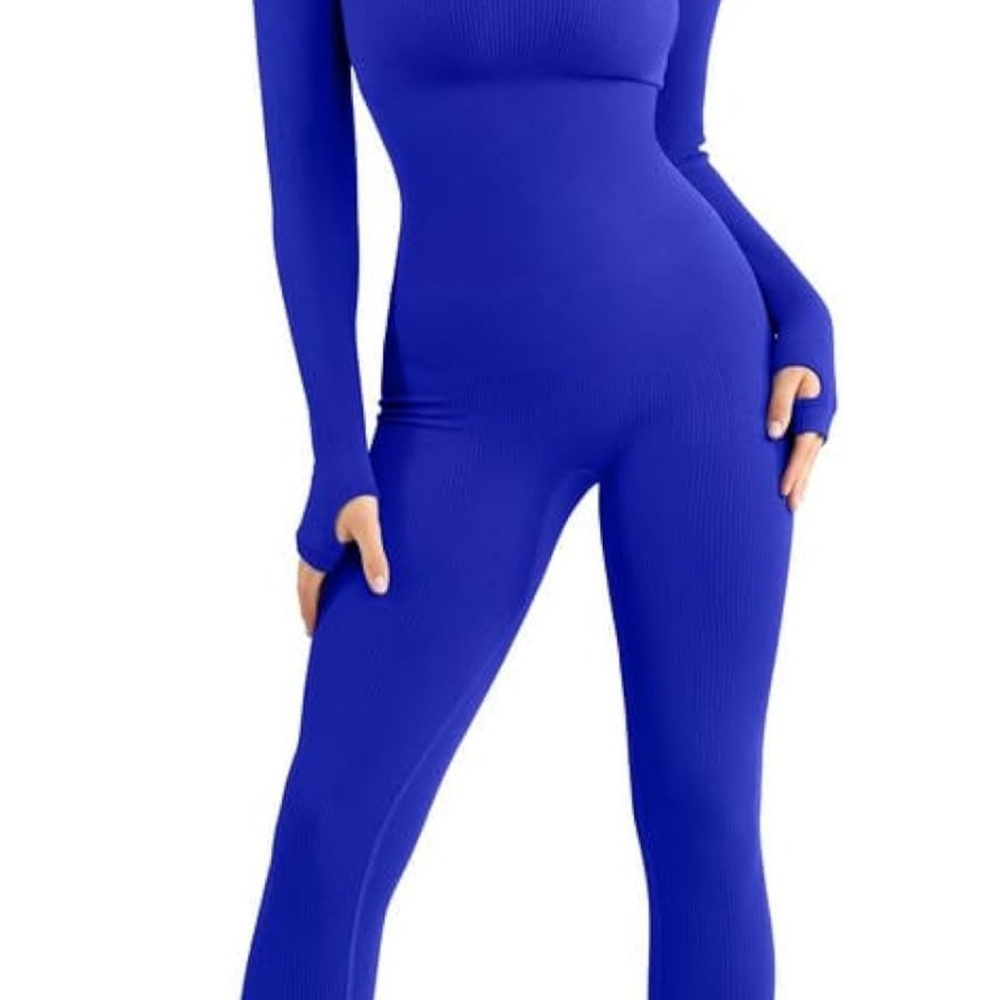 Royal Blue Full-Length Jumpsuit with Long Sleeves